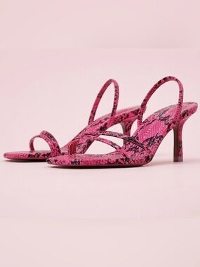 Zara Pink Snakeskin Kitten Heel Sandals | Square Toe | Size 39